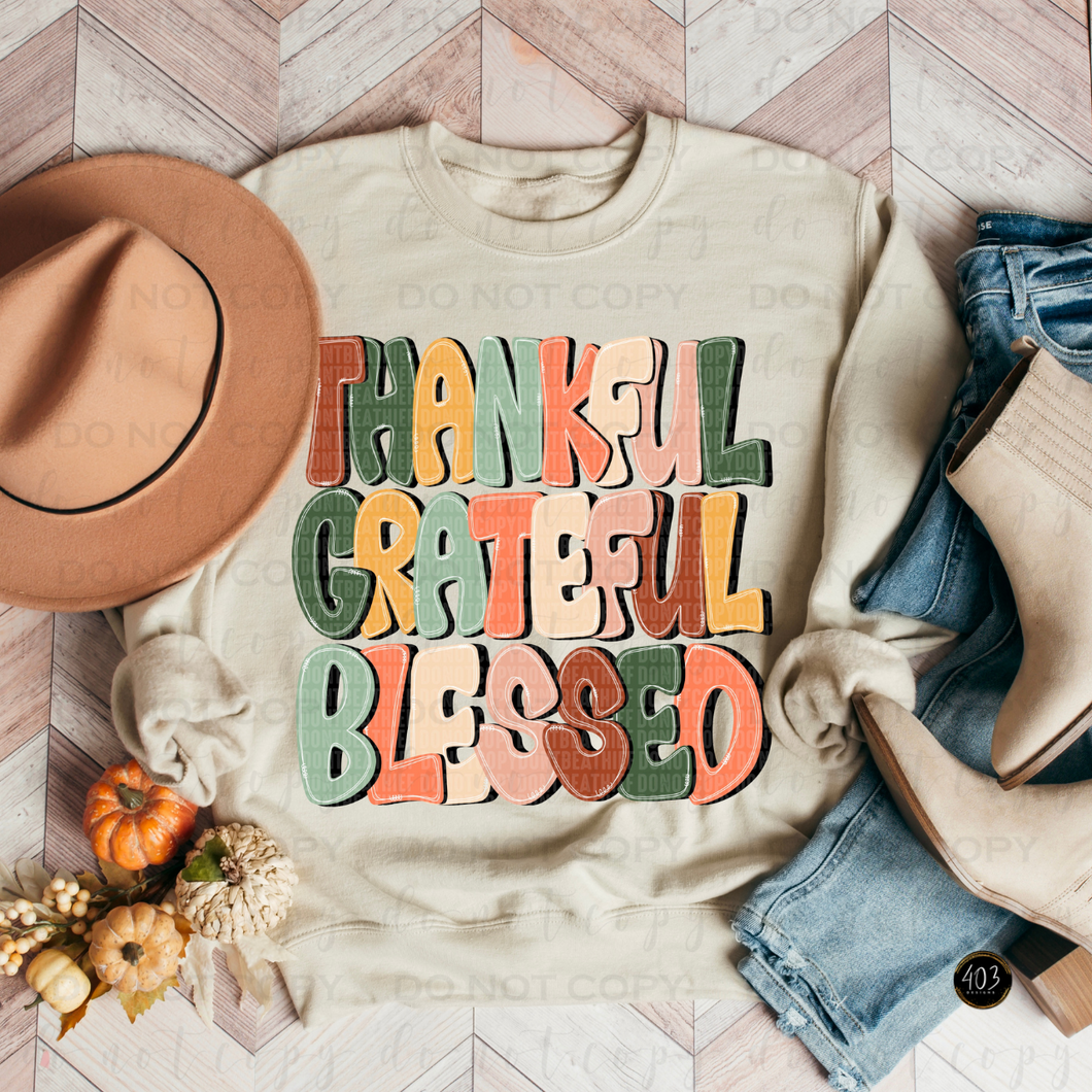 Thankful Grateful Blessed DTF Transfer