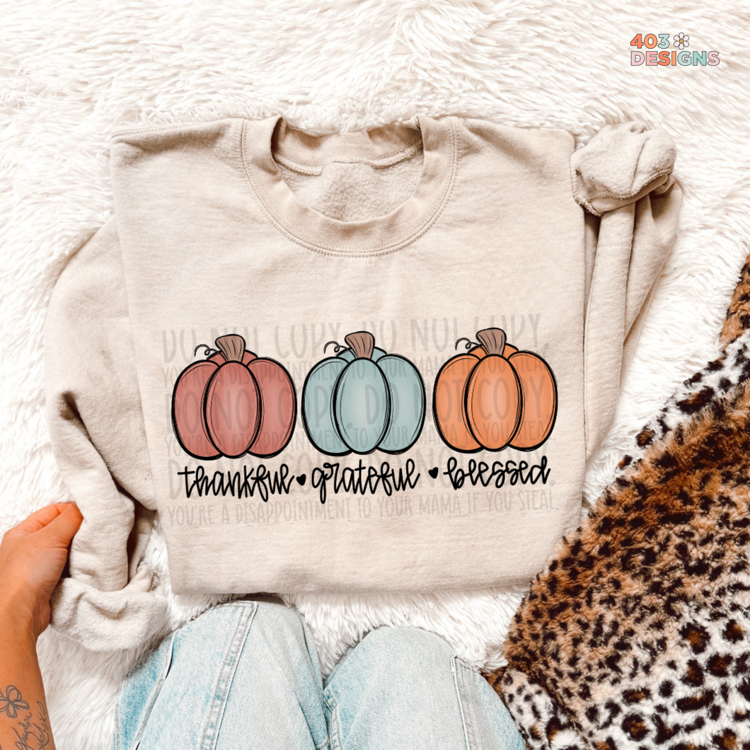 Thankful Grateful Blessed Pumpkin Trio DTF Transfer