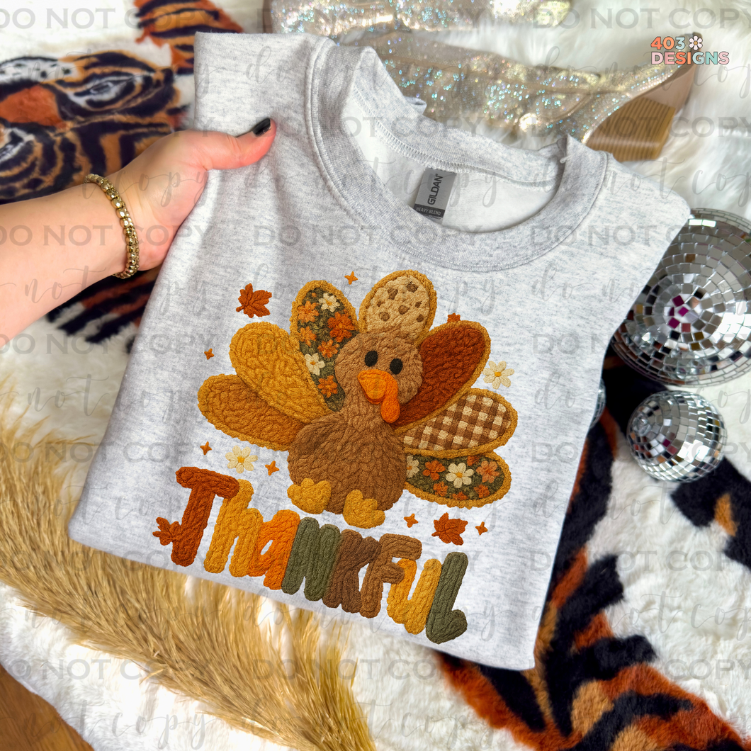 Thankful Patchwork Turkey Faux Yarn DTF Transfer