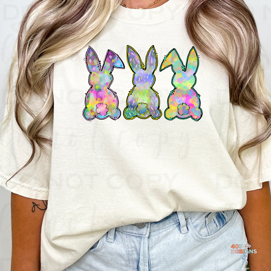 Three Rainbow Bunnies DTF Transfer