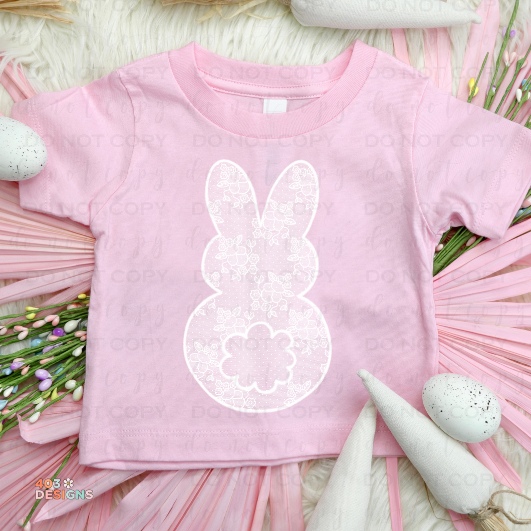 White Lacy Bunny DTF Transfer