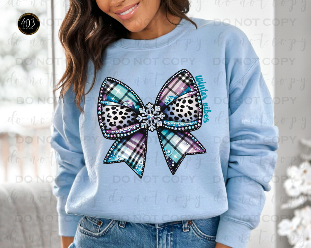 Winter Vibes Rhinestone Bow DTF Transfer