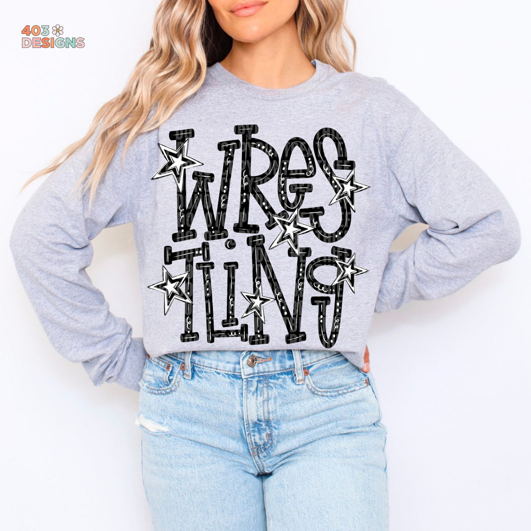Wrestling Doodle Typography DTF Transfer
